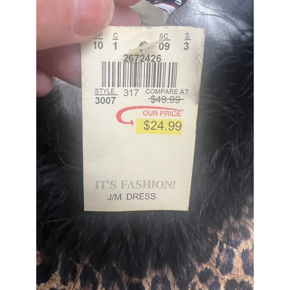 Vintage Velvet Leopard Print Feather Trim Maxi Dress Vintage 90s Large Party - Picture 6 of 11